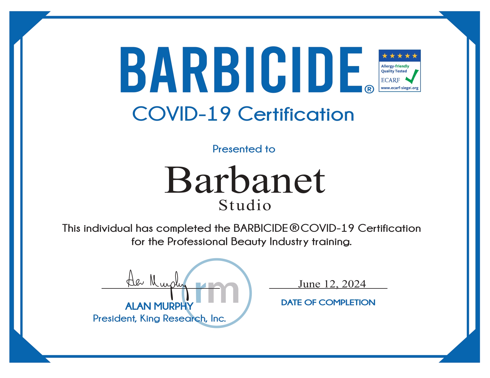 Certificado Barbicide