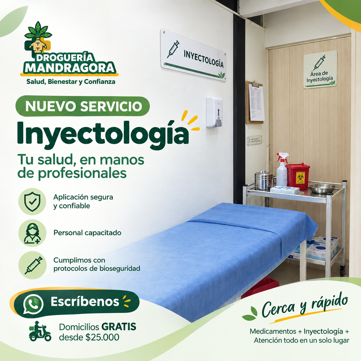 Nueva área de inyectología en Droguería Mandrágora, La Ceja Antioquia — espacio real del servicio de inyectología