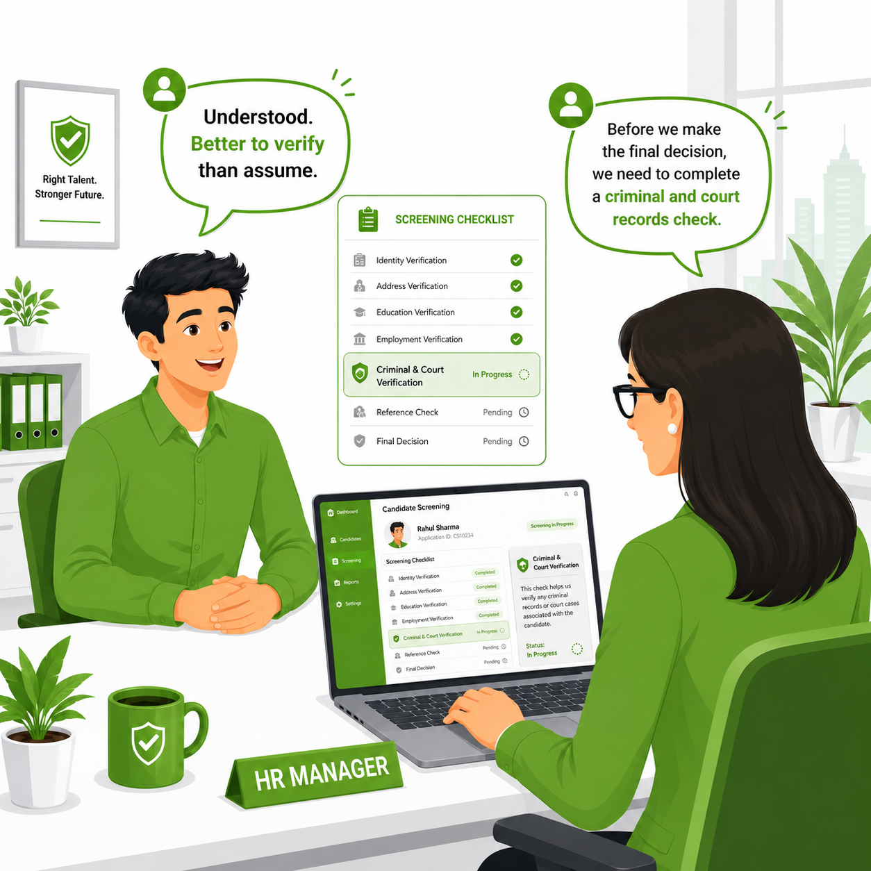 HR manager initiates criminal and court records check comic