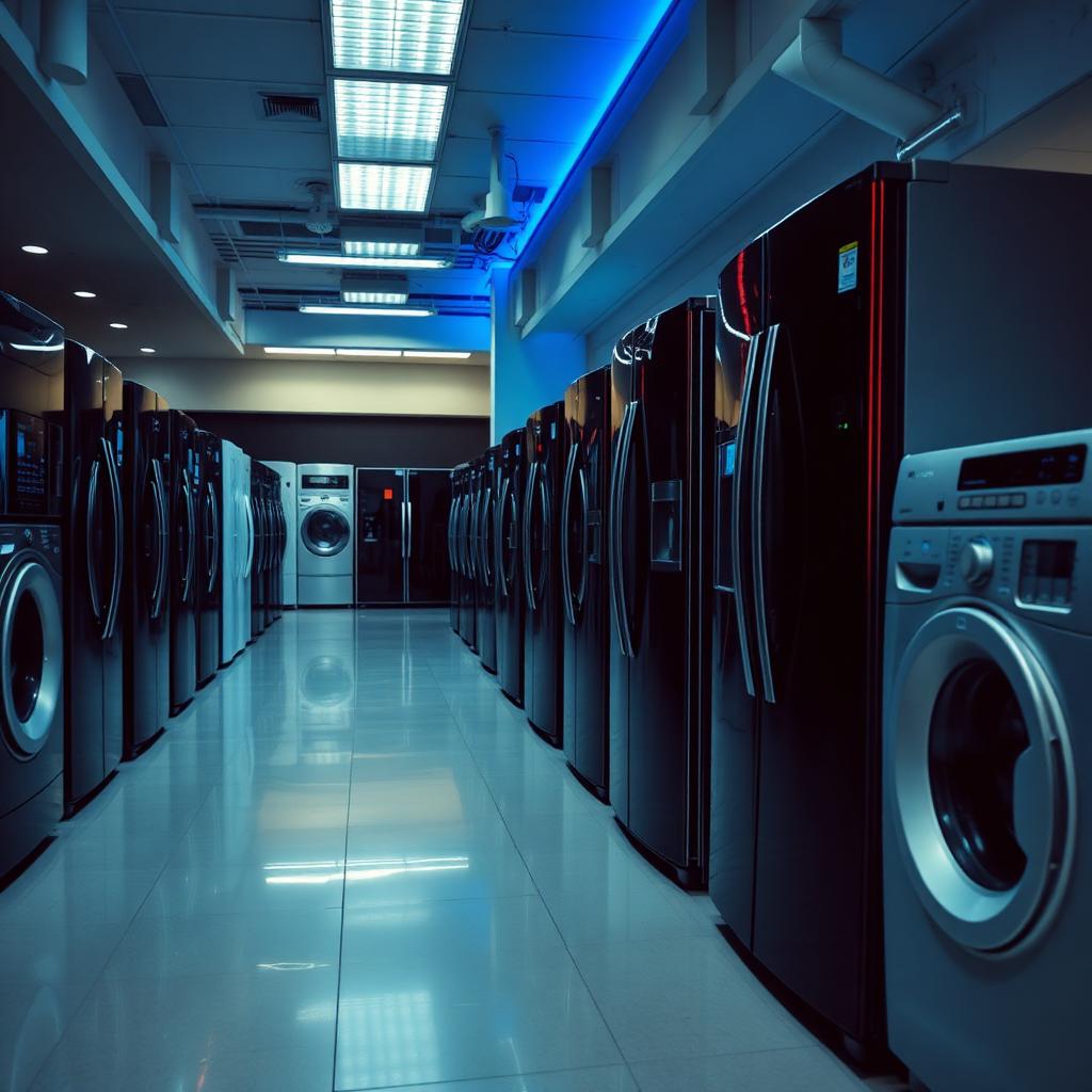 ANUPAM LIFE STYLE ELECTRONICS showroom interior — best electronics store in Raigarh displaying rows of refrigerators and washing machines