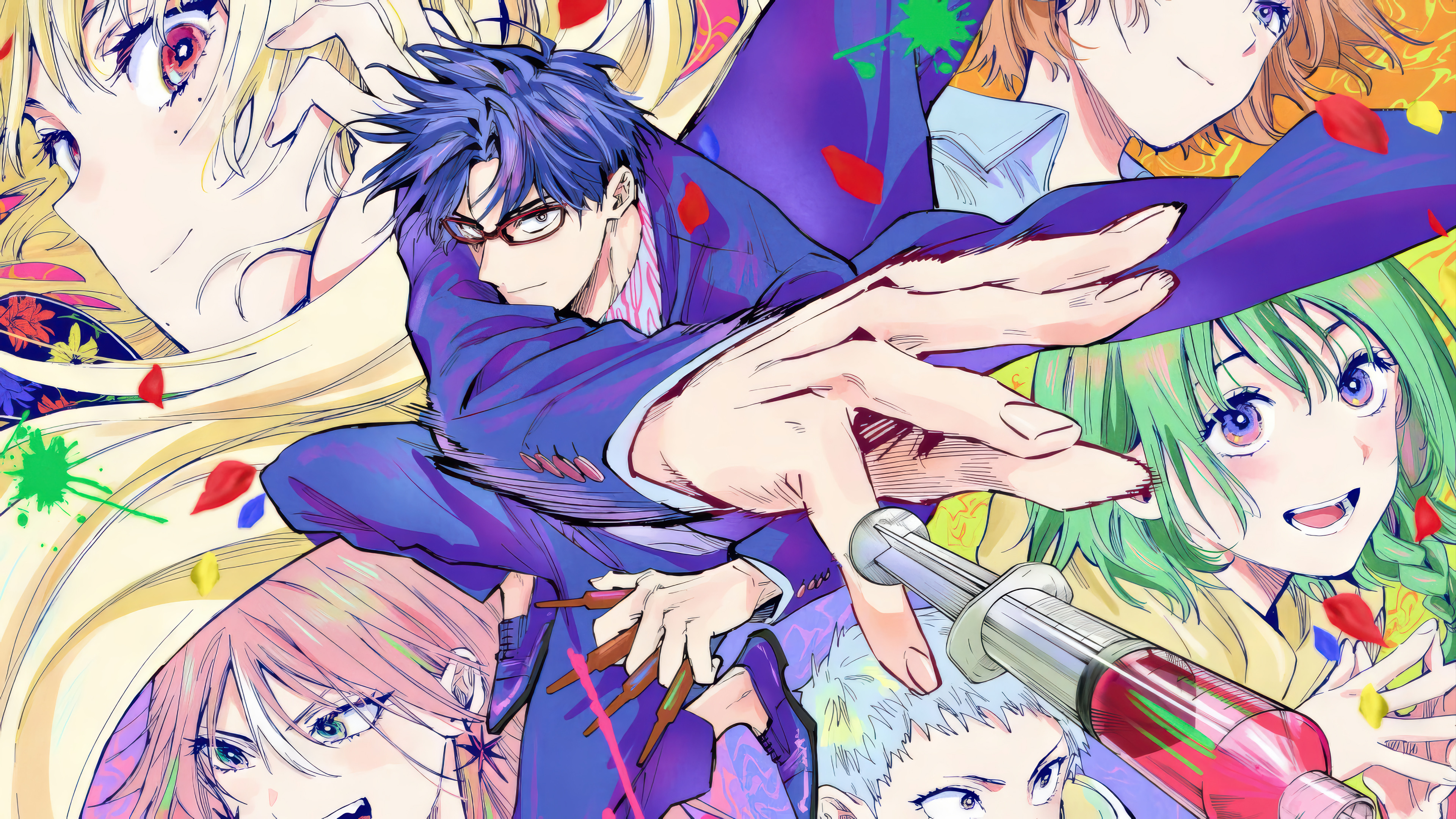 Blue Hair Glasses Group Anime