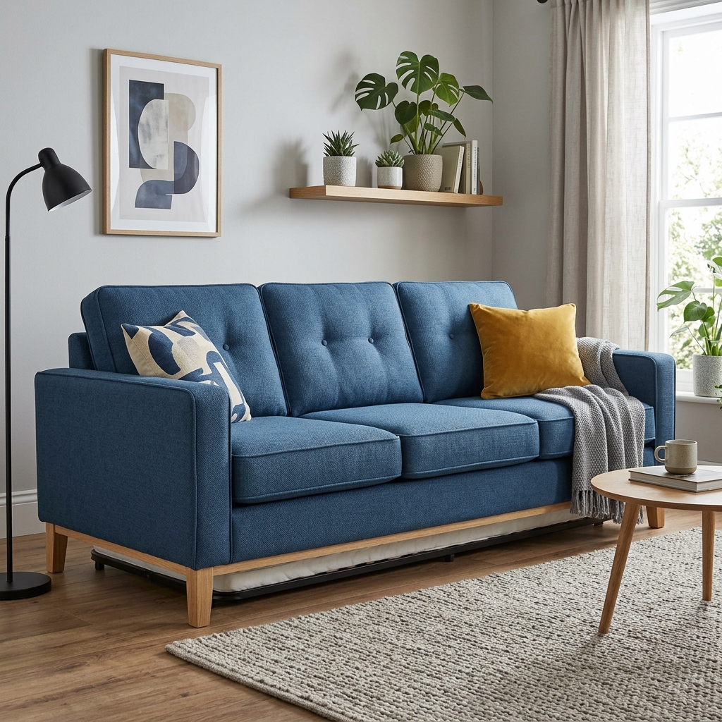 Selma Tivon Sofa Bed Blue - Sofa ruang tamu warna biru dengan desain modern