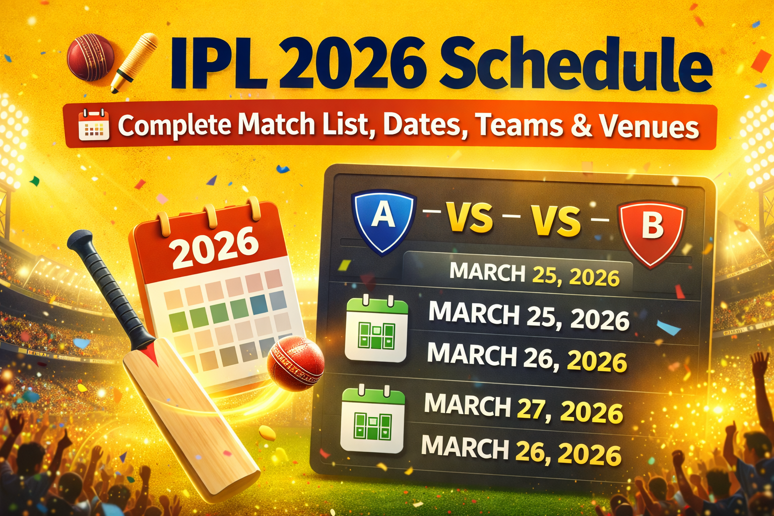 IPL 2026 Match Schedule Display - Complete fixtures and dates