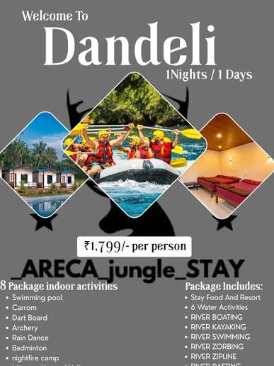 Areca Jungle Stay Dandeli package offering 1 night stay with rafting swimming and indoor games at Rs 1799 per person