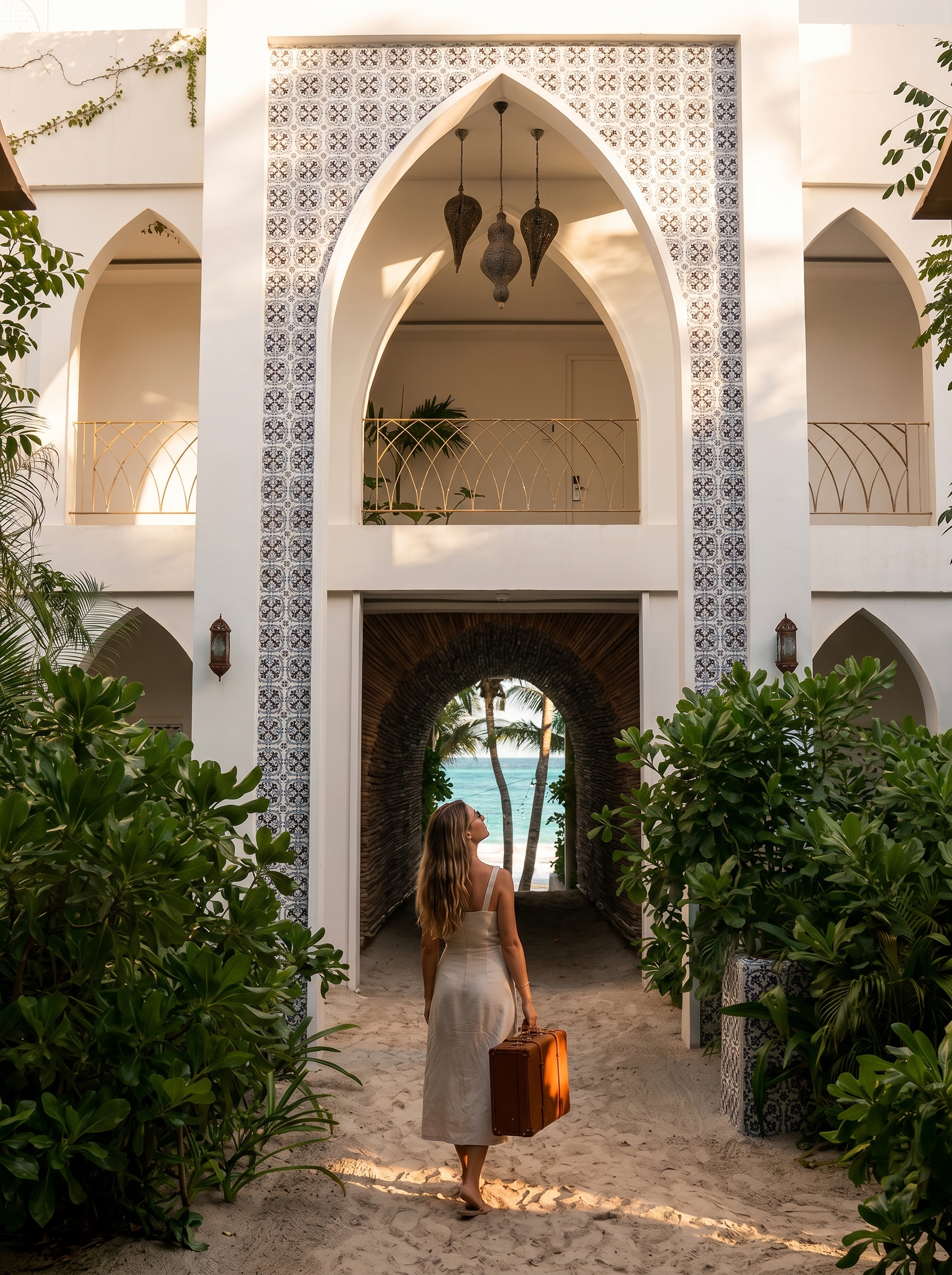 Mujer camino al resort