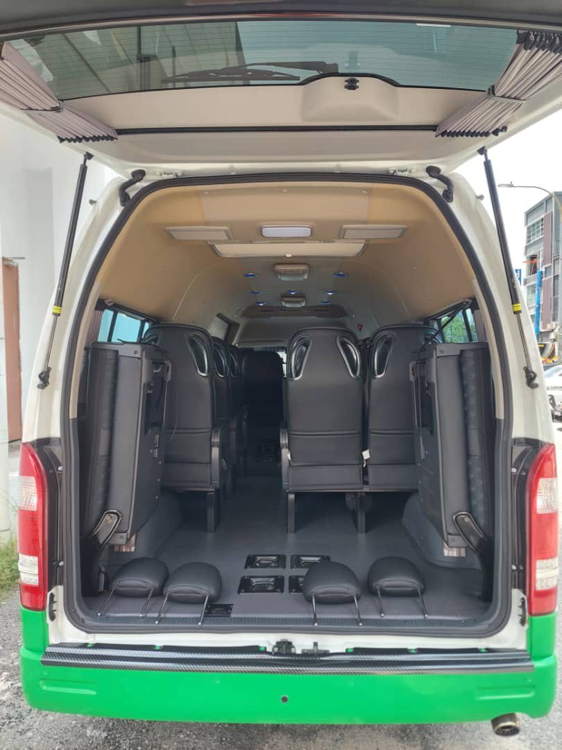 Van interior with rear door open