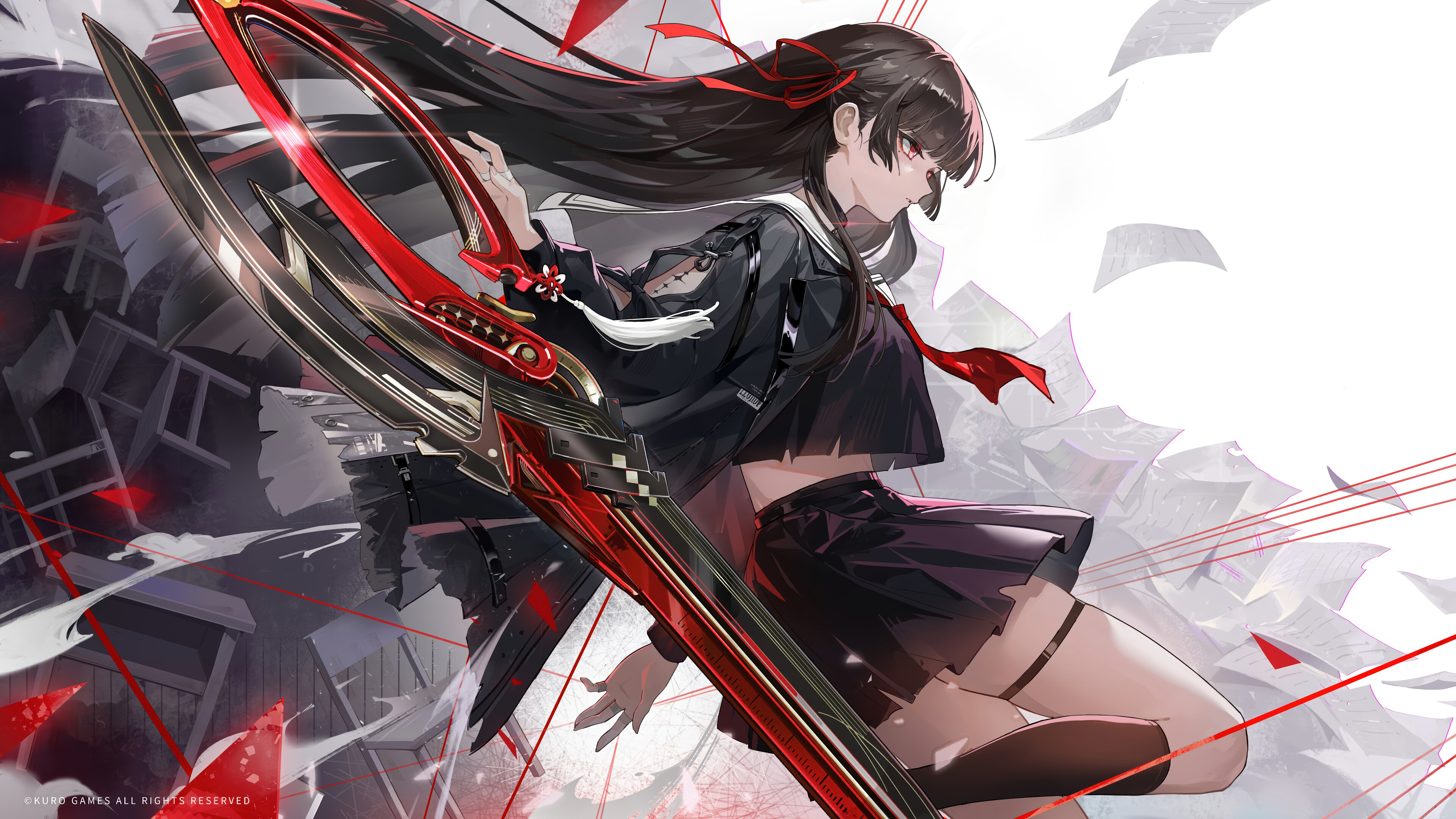 Wuthering Waves Black Hair Red Eyes Giant Weapon