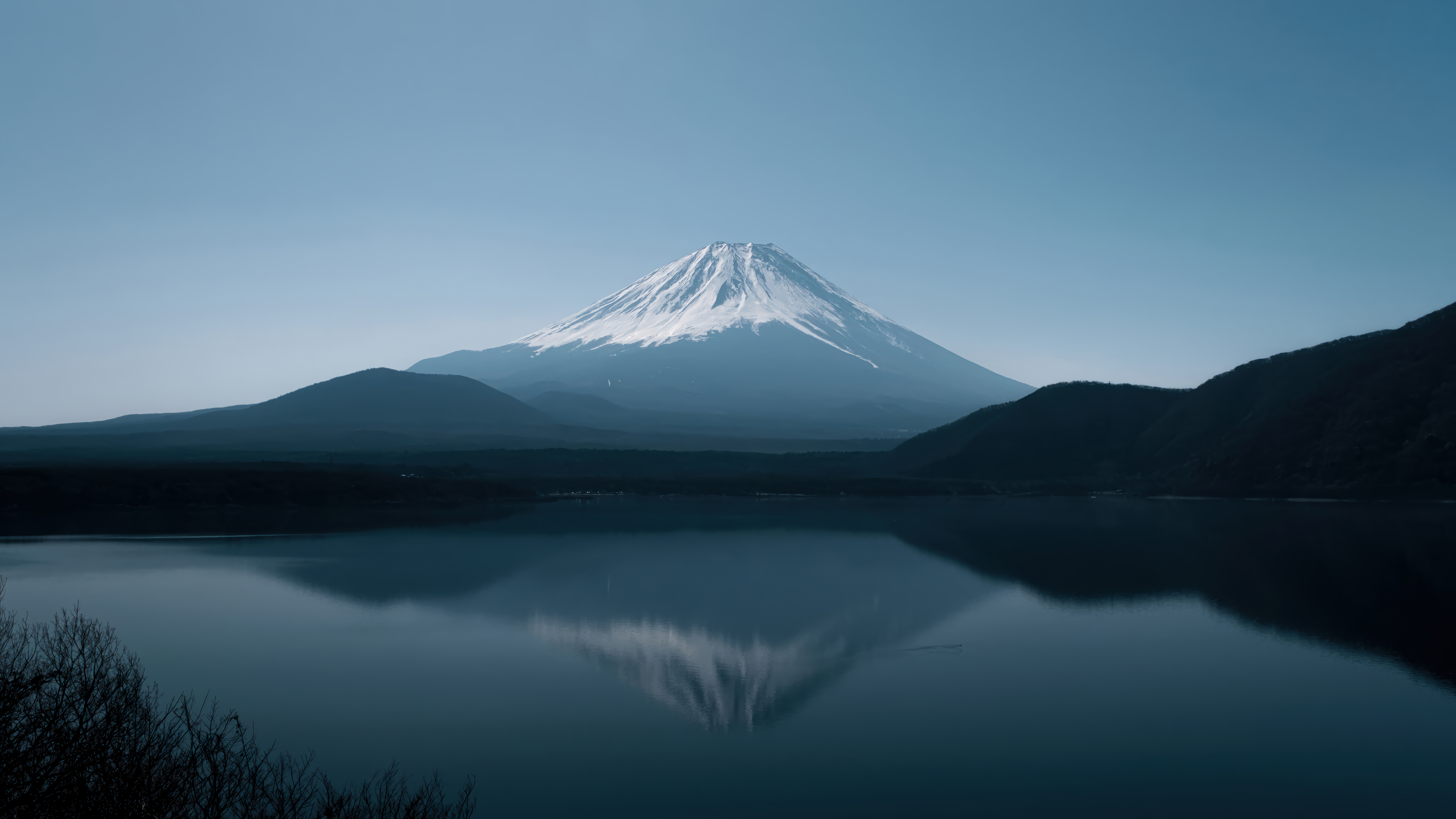 Mount Fuji Lake Reflection Blue Sky
