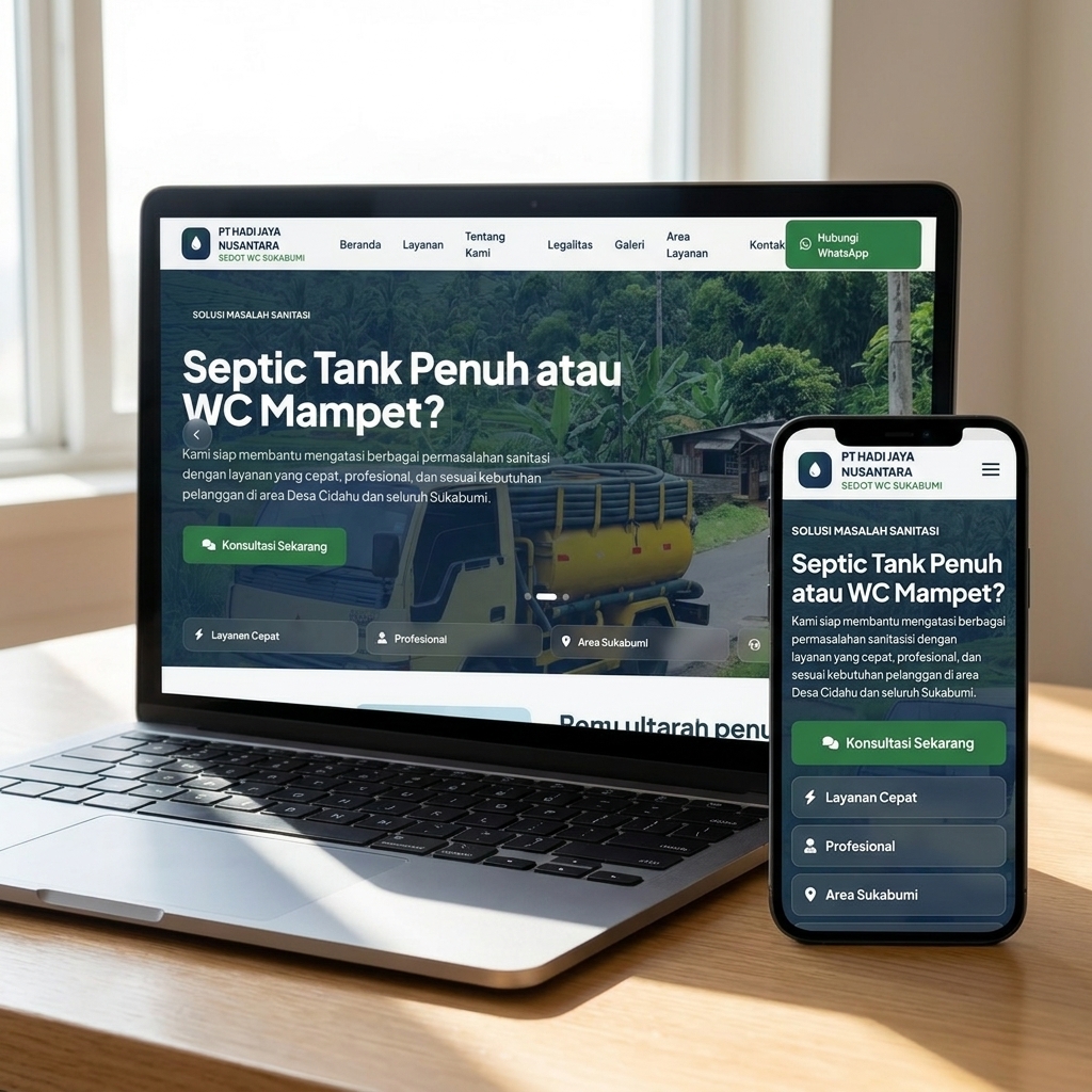 Tampilan website PT Hadi Jaya Nusantara