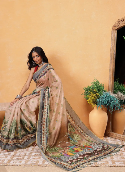 Light Brown Patterned Saree