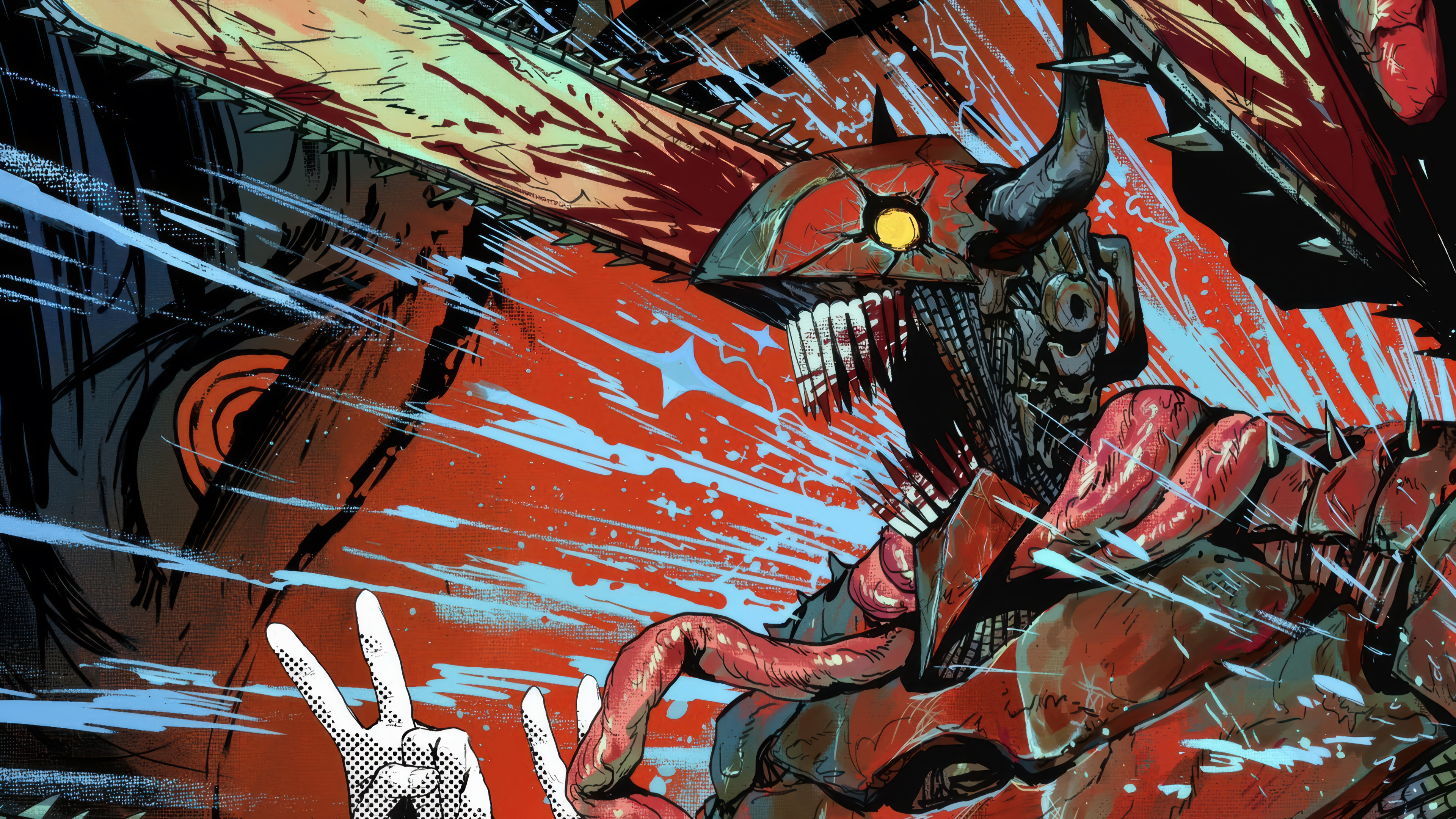 Red Mechanical Monster Horns Teeth Anime