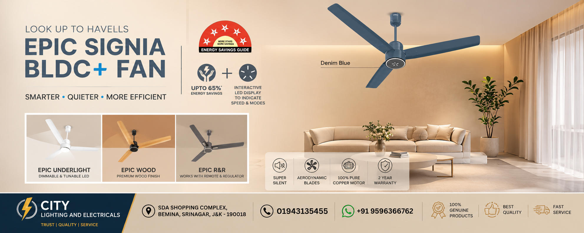 Havells Epic Signia BLDC+ Fan — Smarter, Quieter, More Efficient.