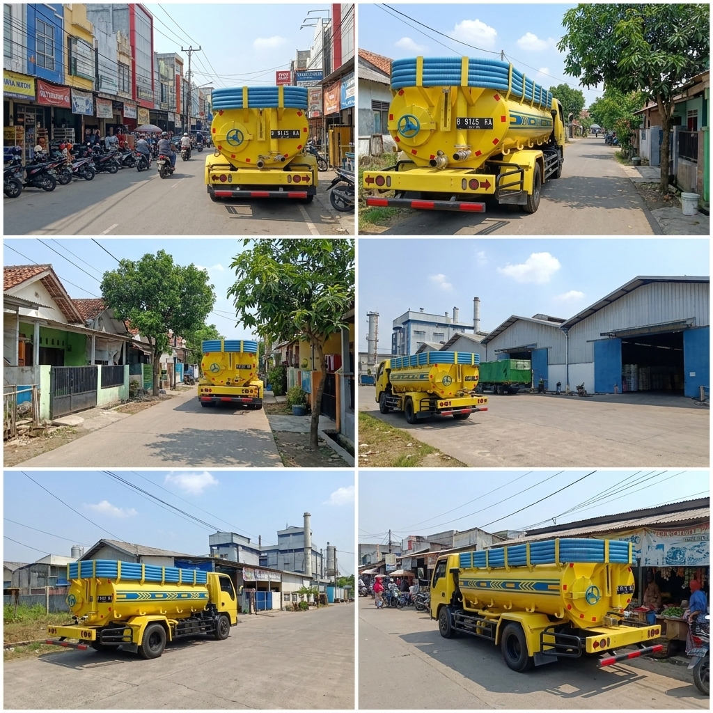 Truk tangki sedot limbah operasi di Karawang
