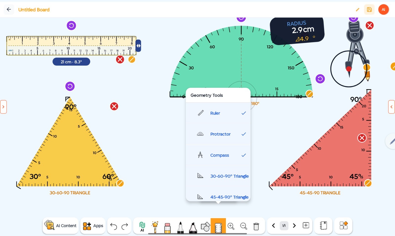 Whiteboard Geometry Tools