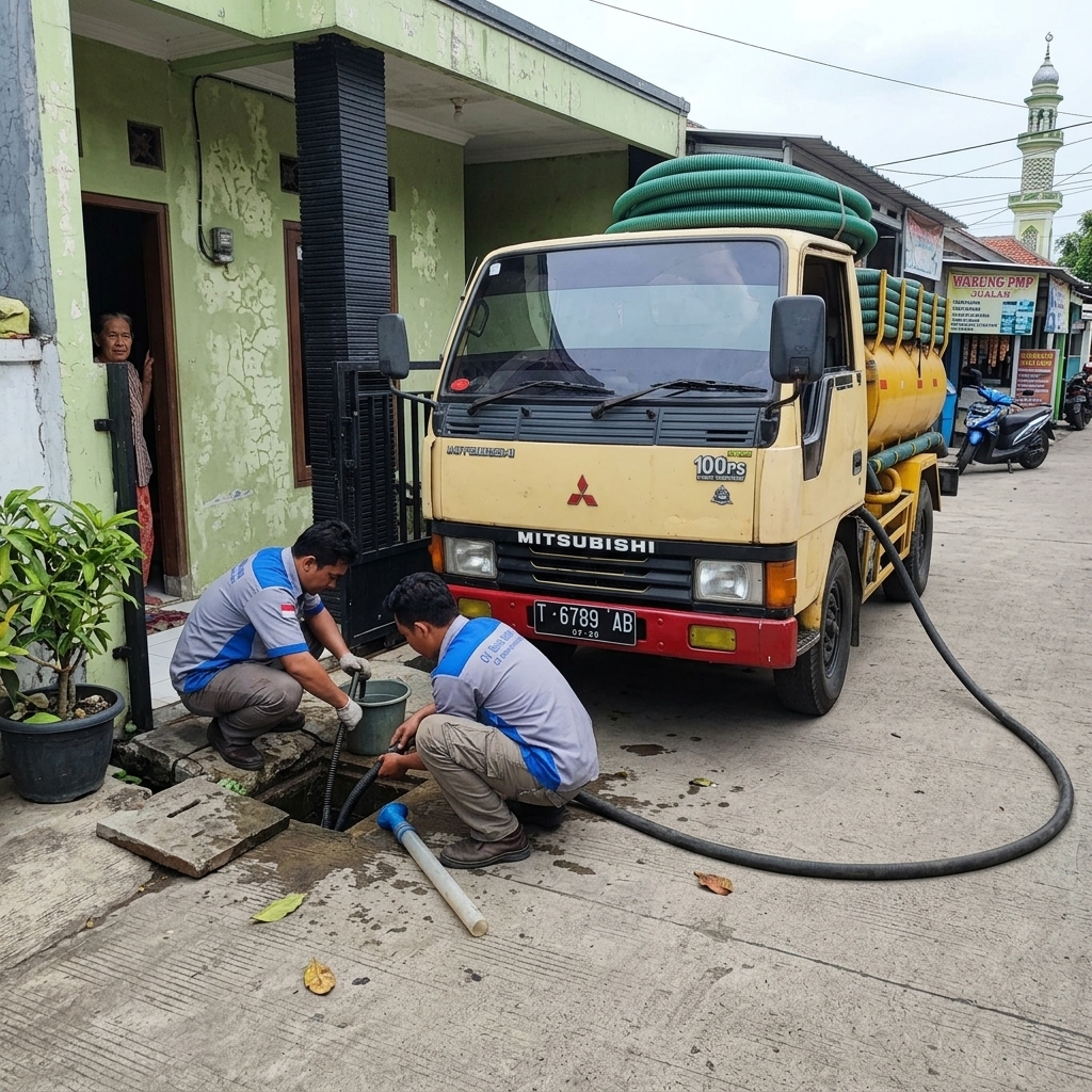 Pengerjaan sedot wc di rumah warga Karawang