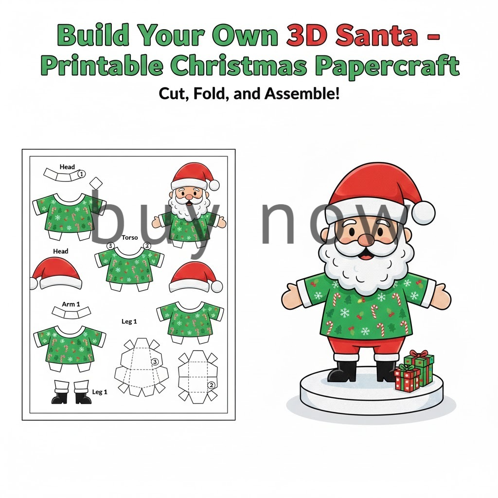 3D Santa Papercraft Christmas decoration template