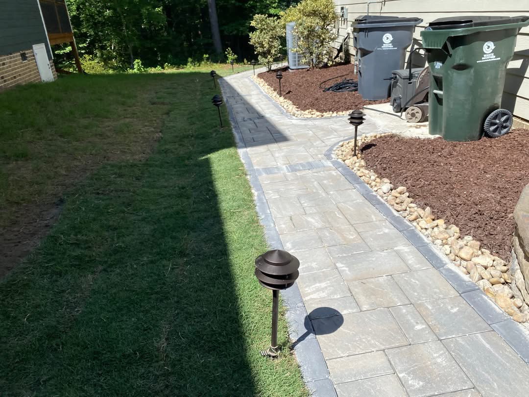 Backyard with landscape lighting