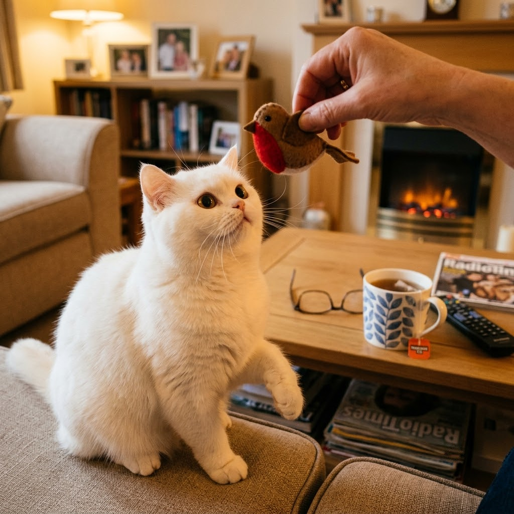 White cat looking