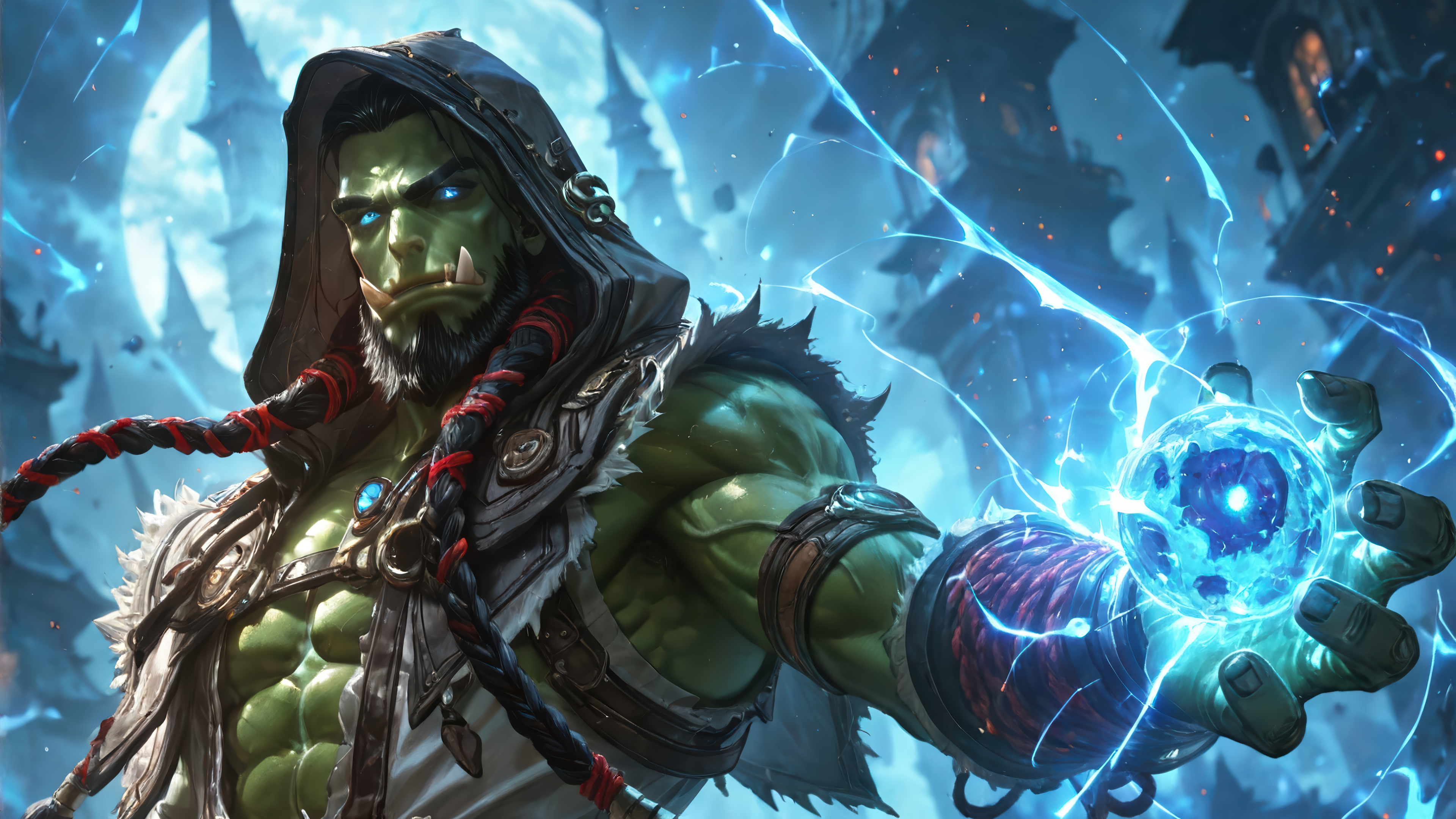 Green Skinned Orc Casting Blue Spell