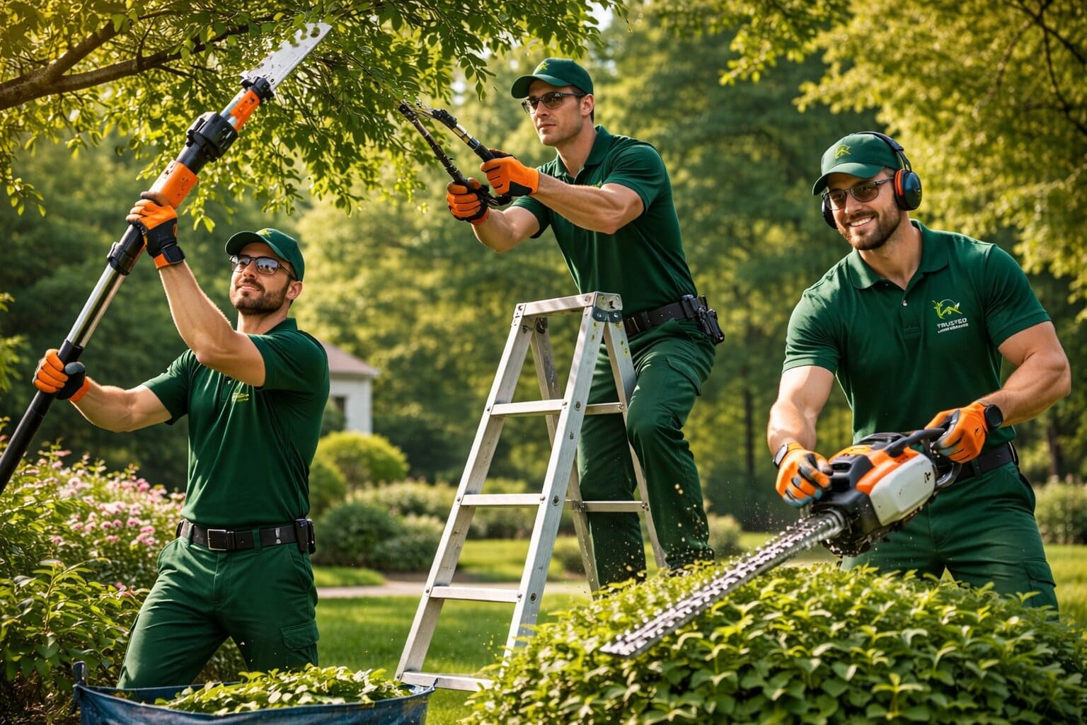 Trusted Lawn Services professional tree trimming crew pruning trees in St Petersburg FL