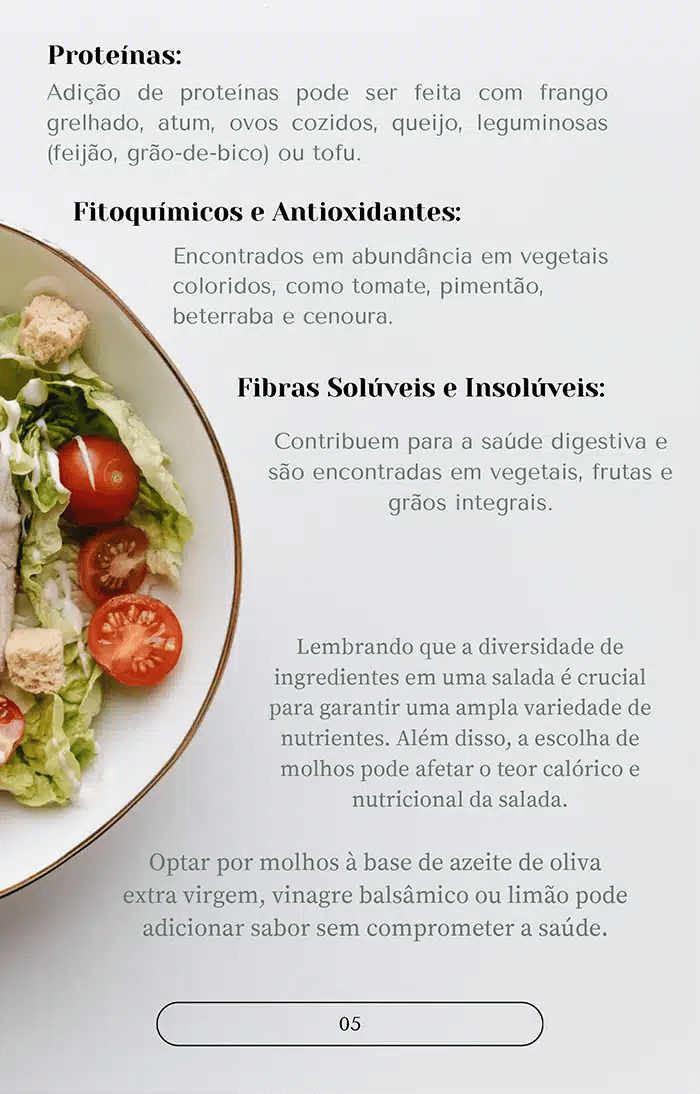 Página do ebook - Receita de salada em tigela com ingredientes e nutrição
