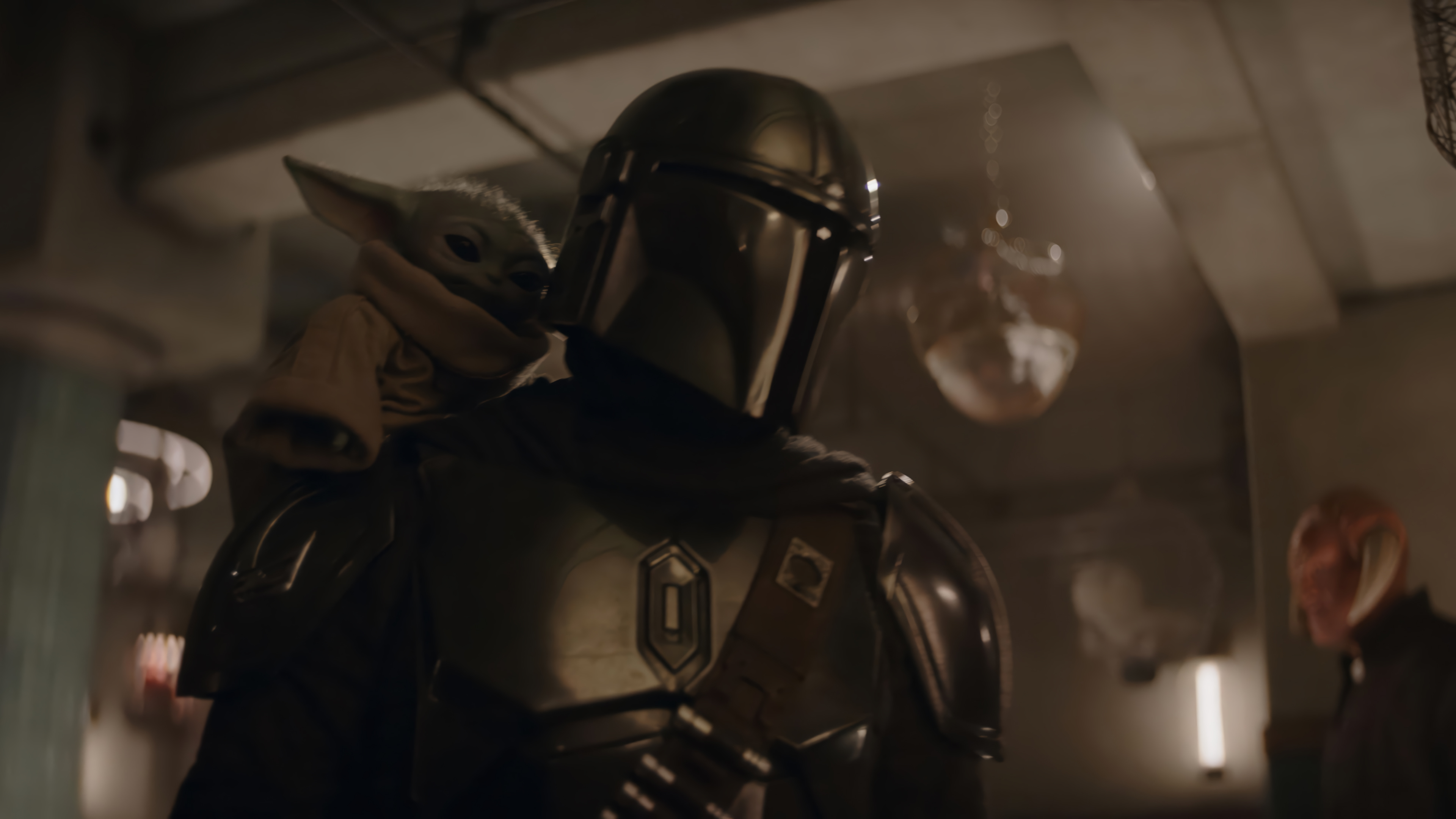Mandalorian Holding Baby Yoda Movie