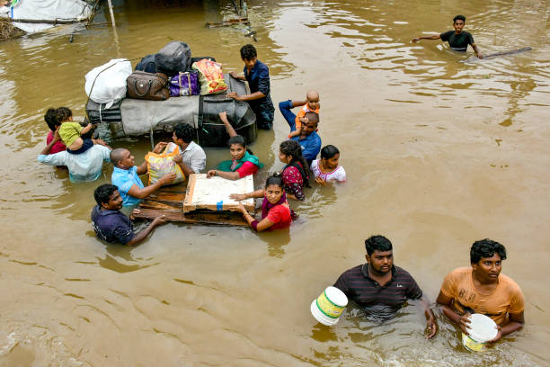 Truck distributing relief supplies