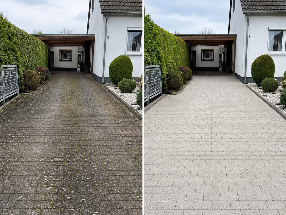 Einfahrt vor und nach der Hochdruckreinigung