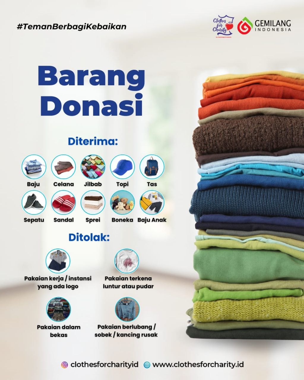 Infografis Barang Donasi - Diterima dan Ditolak oleh Clothes For Charity