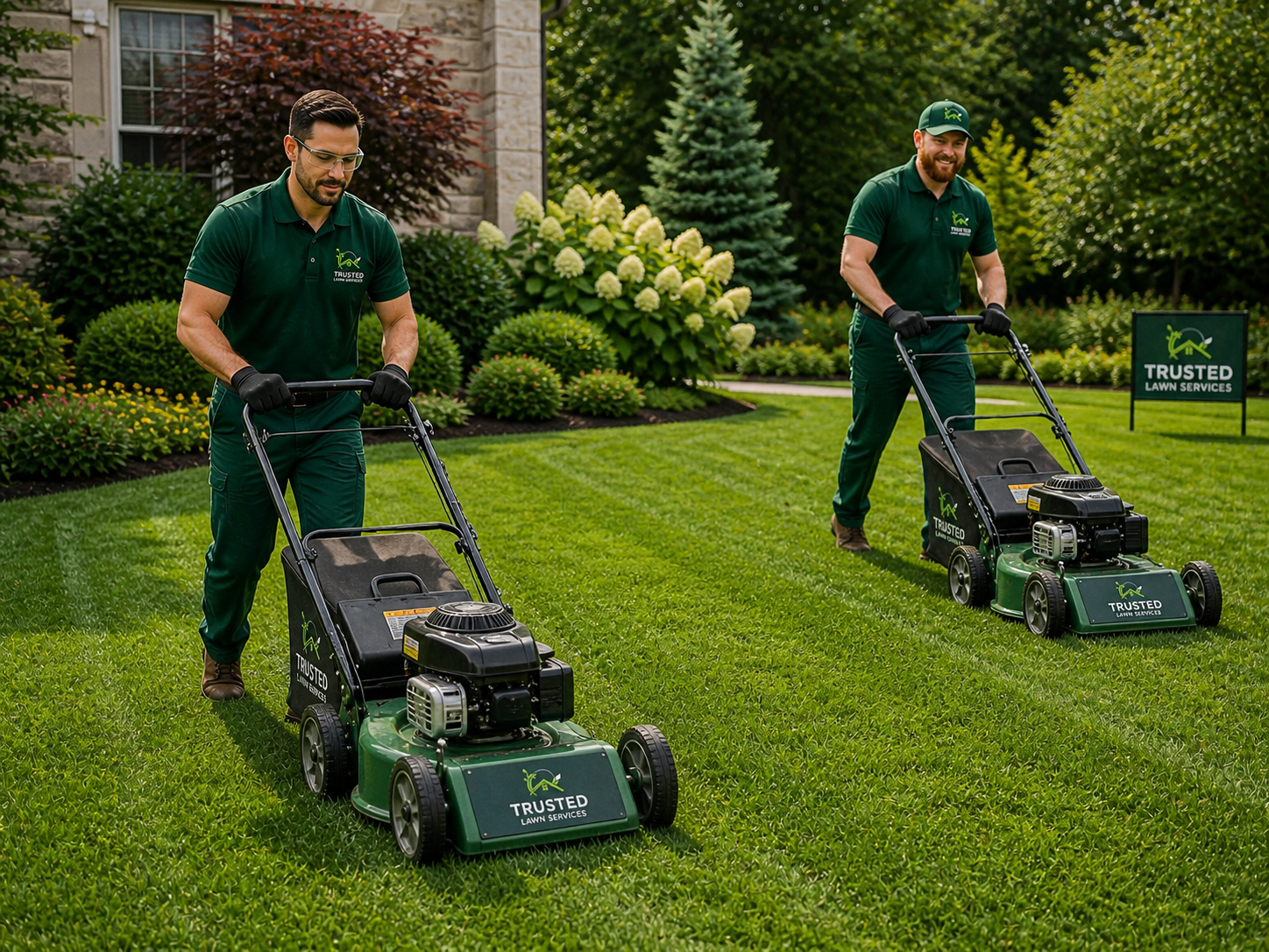 Trusted Lawn Services landscaping crew maintaining a beautiful property in Orlando FL