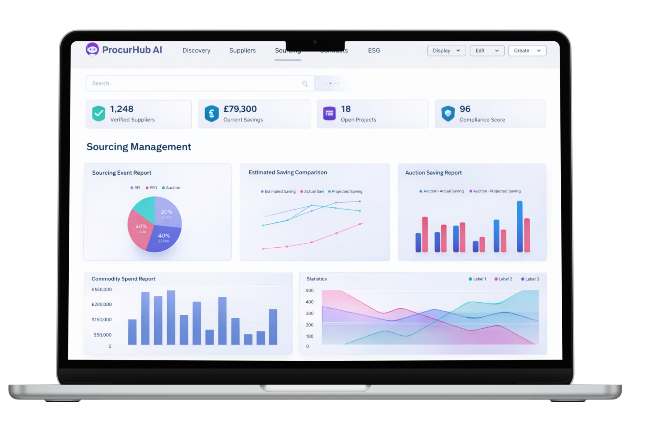 ProcureHub AI Dashboard on Laptop
