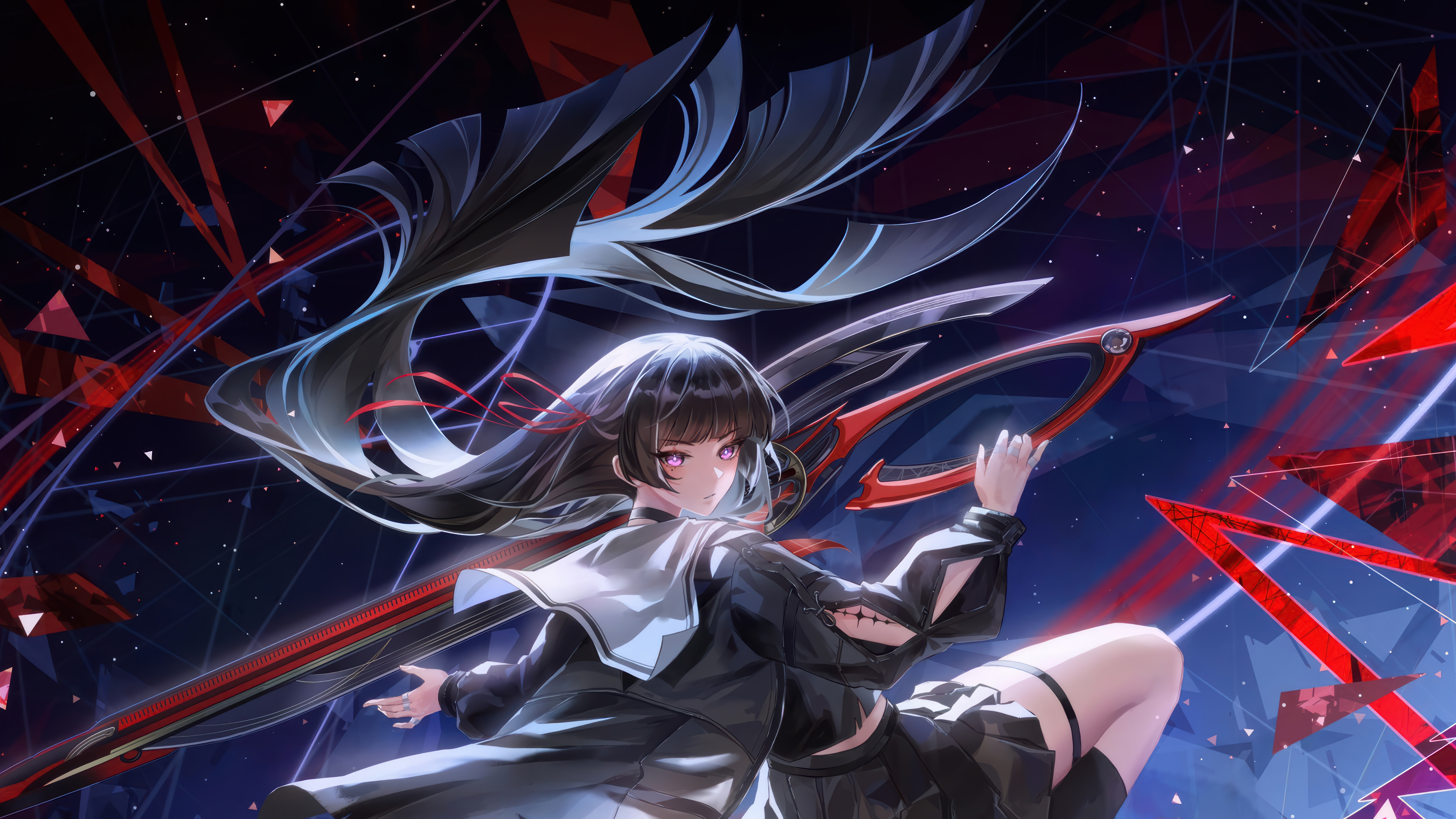 Wuthering Waves Black Hair Purple Eyes Red Blade