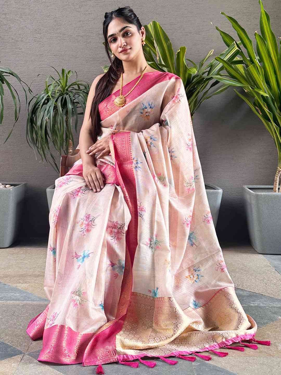 Pink Floral Saree