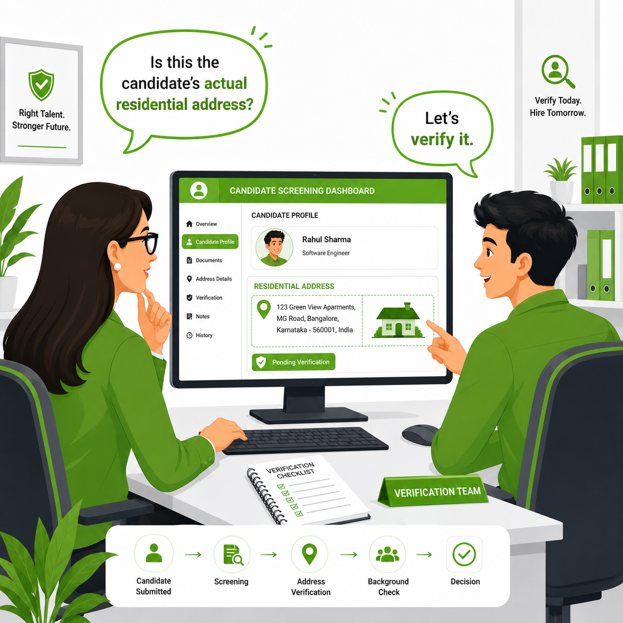 HR manager verifying address details comic