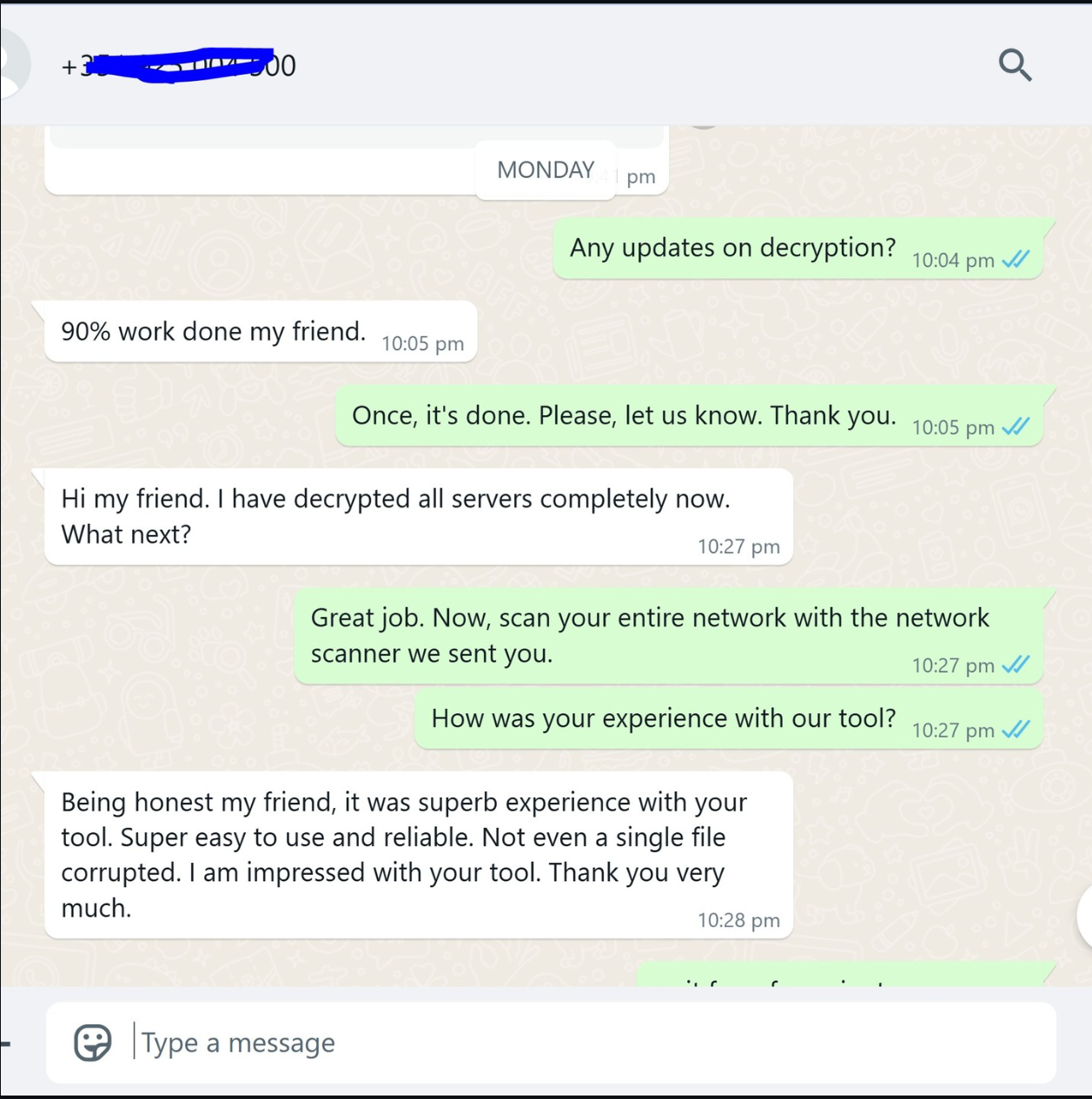 Client feedback on decryption tool and server recovery