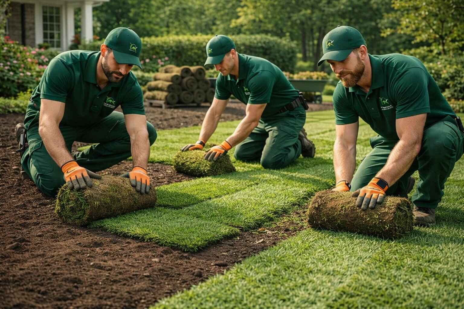 Professional sod installation crew laying fresh sod in San Antonio TX