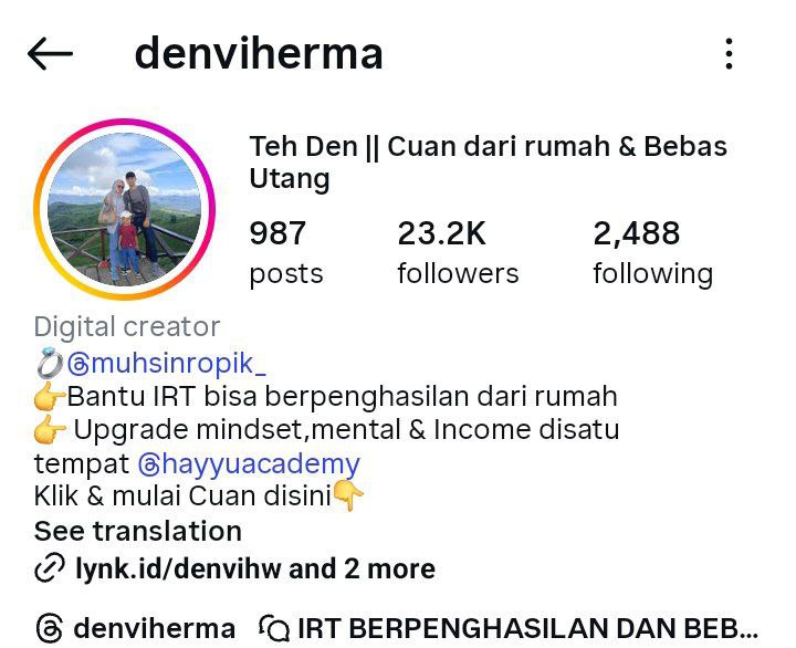Profil Instagram Kak Denvi - denviherma