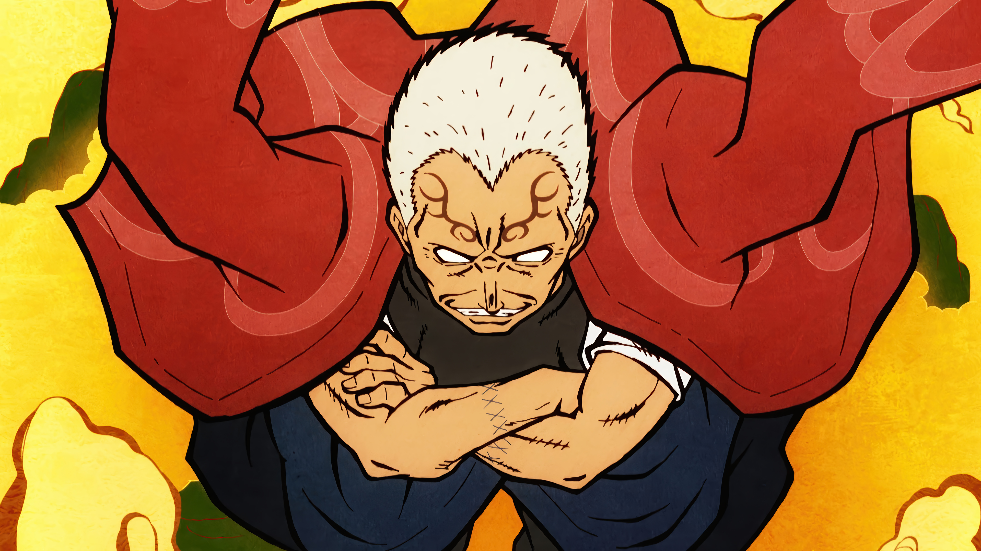 White Hair Red Structure Anime