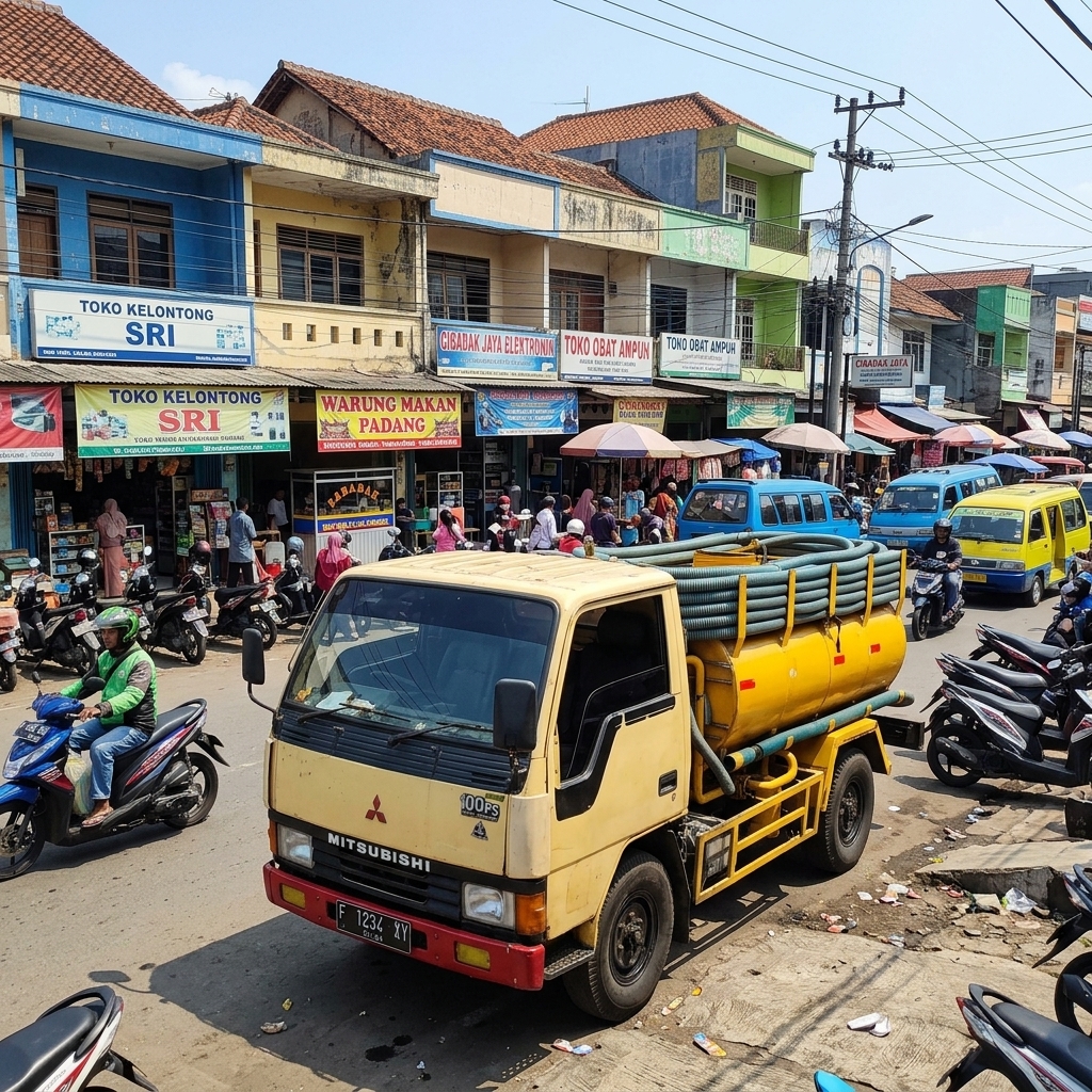 Truk Sedot WC beroperasi di jalan kota Sukabumi