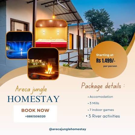 Areca Jungle Homestay package with accommodation meals indoor games and river activities starting at Rs 1499 per person