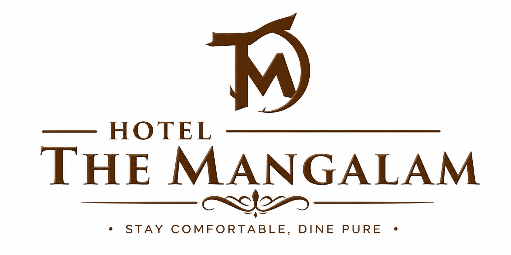 The Mangalam Hotel official logo with TM monogram and Stay Comfortable Dine Pure tagline