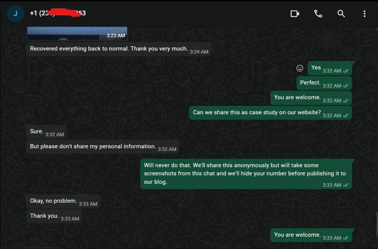 Client recovery confirmation — full environment restored