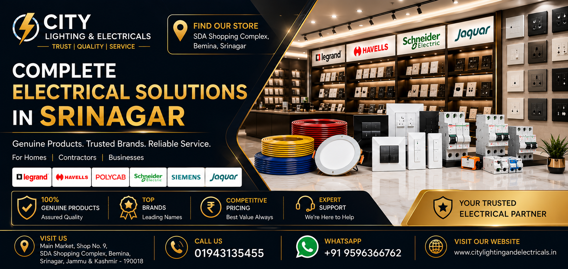 City Lighting & Electricals — Complete Electrical Solutions in Srinagar. Genuine Products. Trusted Brands. Reliable Service.