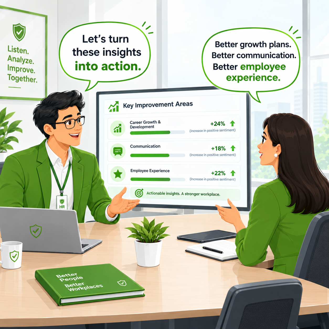 HR discussing key improvement areas comic