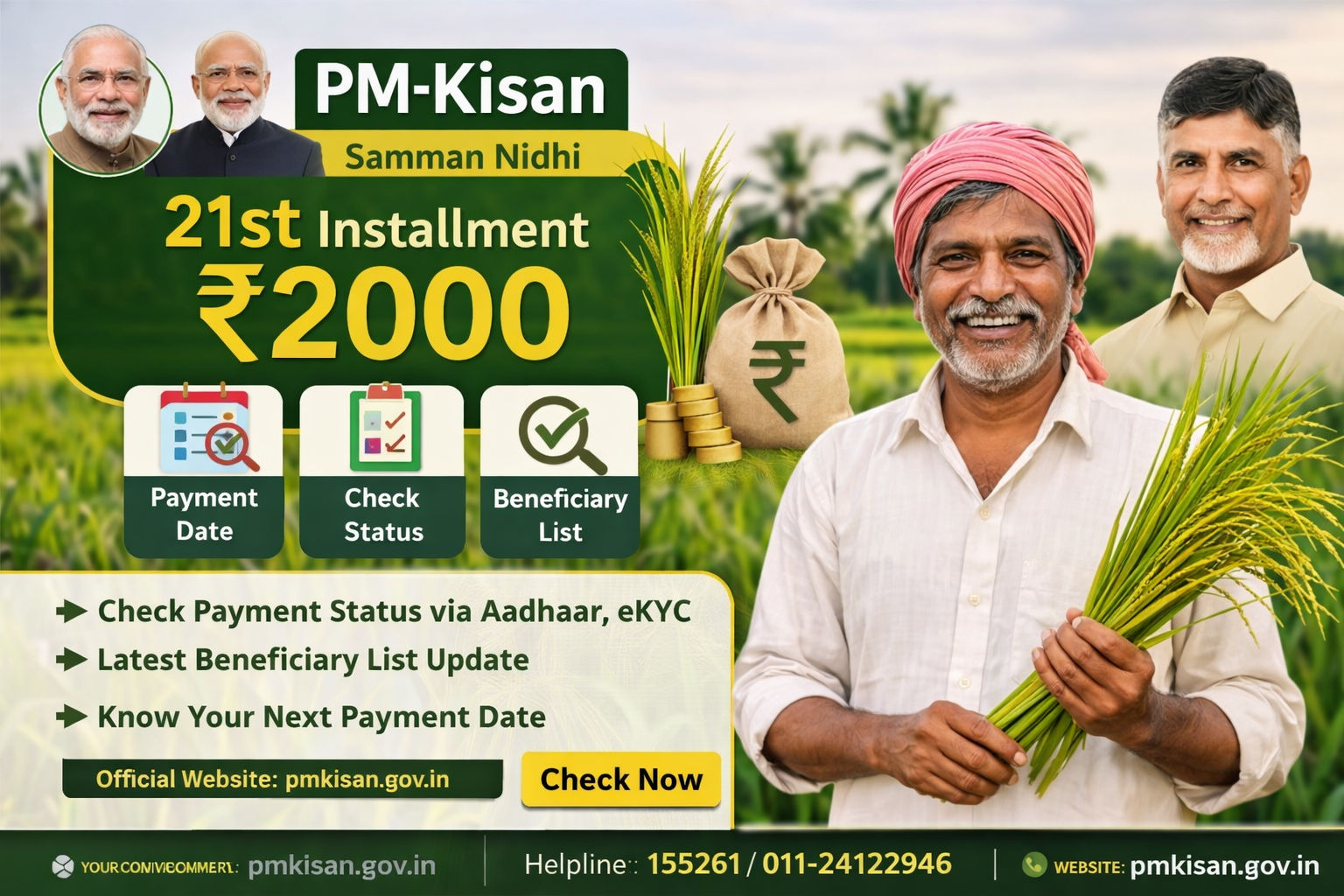 PM Kisan 21st Installment ₹2000 Payment Date Check Status Beneficiary List - pm kisan 20th installment date 2025 हिंदी में पूरी जानकारी