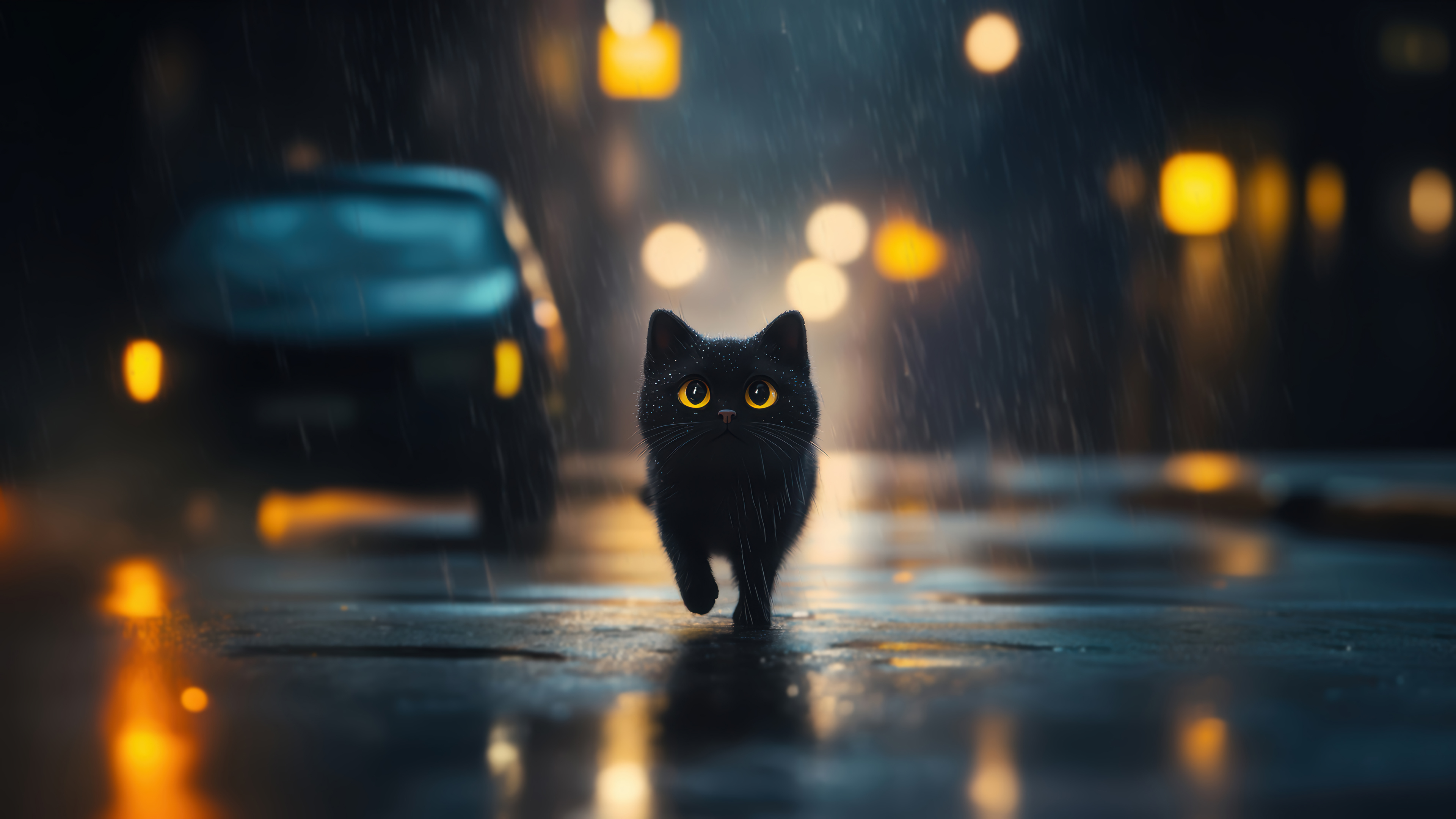 Rainy Night Black Cat
