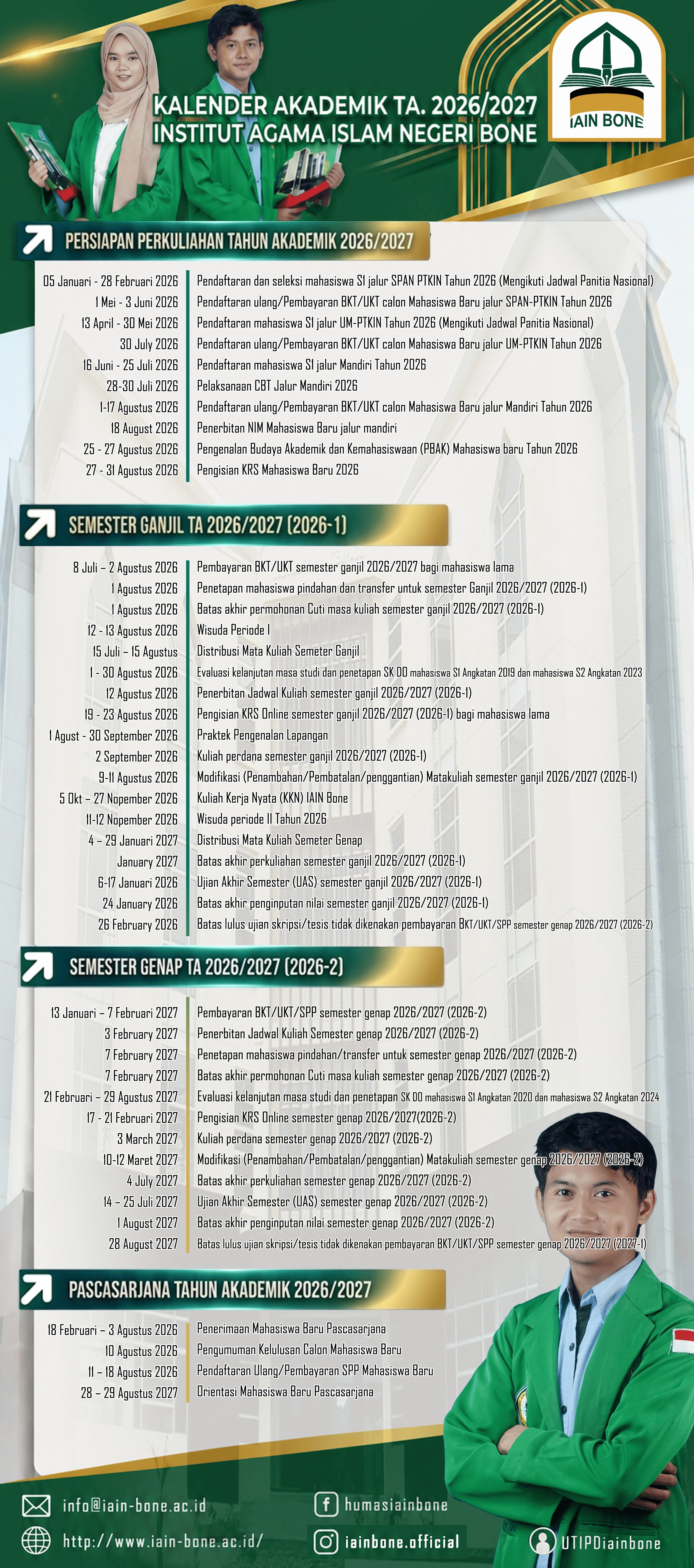 Kalender Akademik IAIN Bone Tahun Akademik 2026/2027
