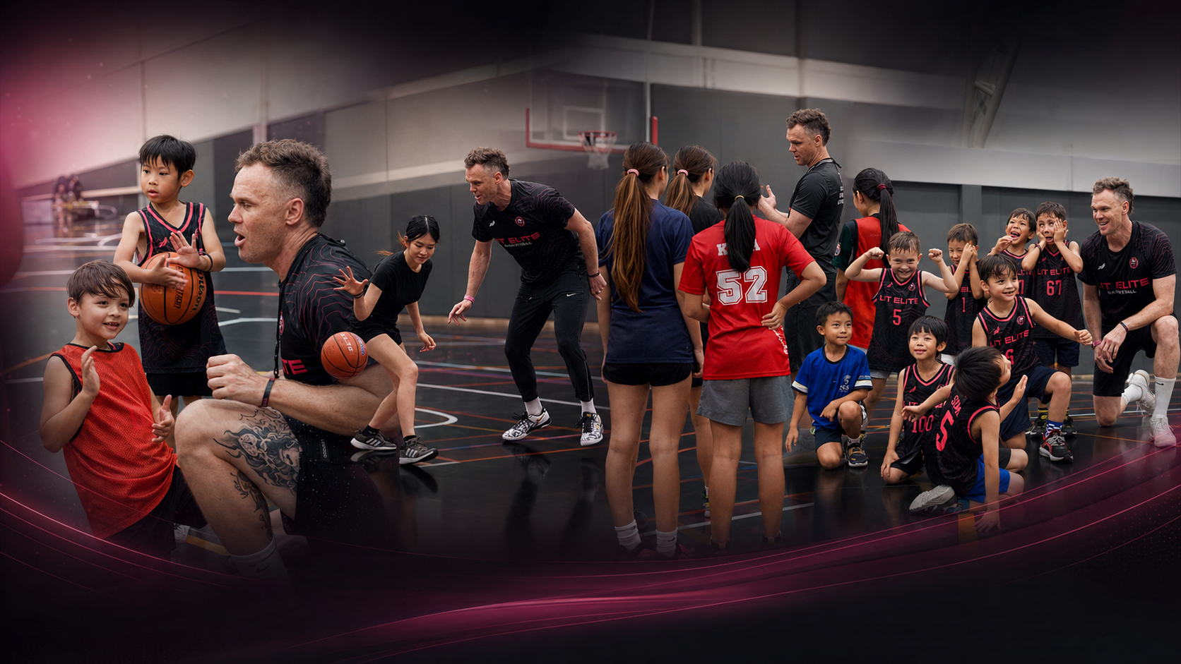 LIT Elite Basketball youth training program — coaches and young athletes training together in Ho Chi Minh City