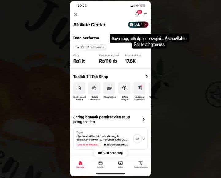Bukti Komisi Affiliate Center