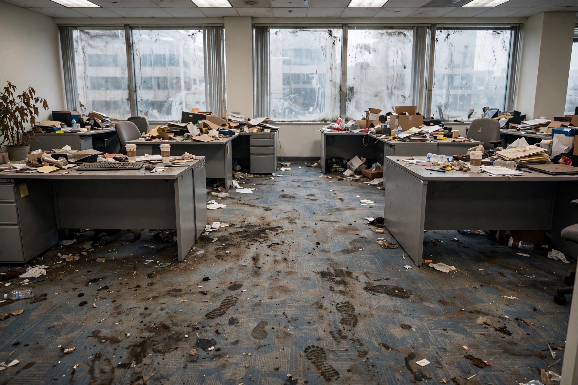 Unreiniges Büro vor der Reinigung